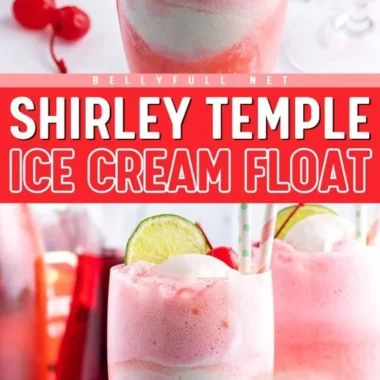 Shirley Temple ice cream float with vibrant colors and cherry on top