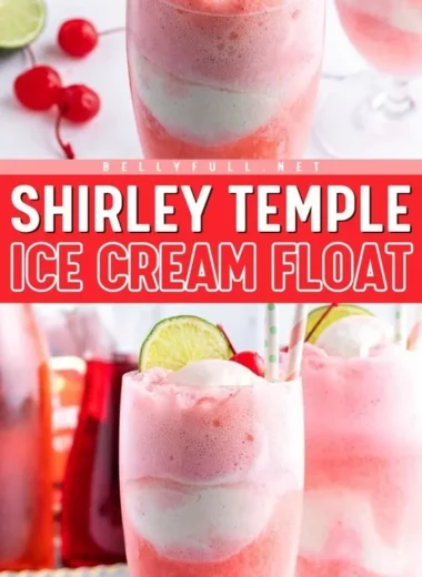 Shirley Temple ice cream float with vibrant colors and cherry on top