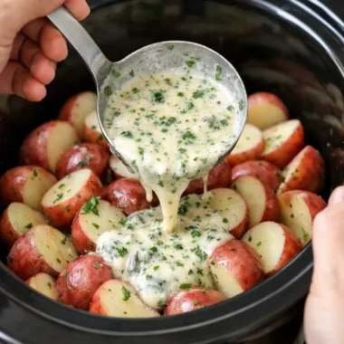 Slow Cooker Herb Ranch Potatoes served in a bowl with herbs and spices.