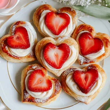 Freshly baked strawberry puff pastry danishes topped with icing.