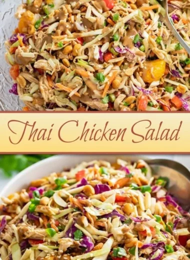 A vibrant bowl of Thai Chicken Salad with fresh vegetables and herbs