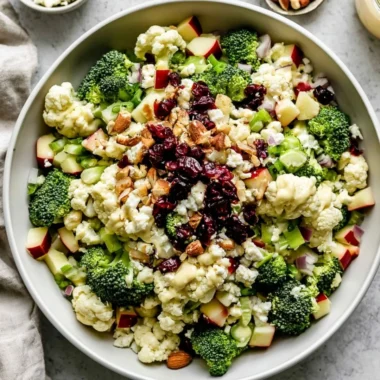 Classic broccoli salad with fresh vegetables and dressing.