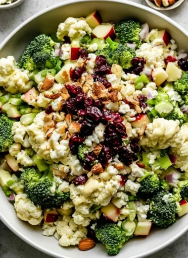 Classic broccoli salad with fresh vegetables and dressing.