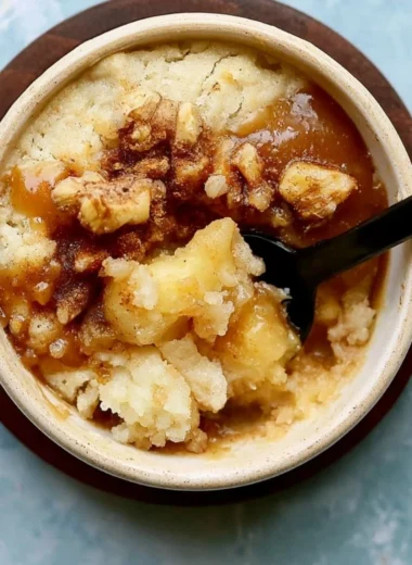 Cozy apple mug cake topped with cinnamon in a white mug