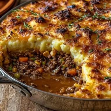 Delicious homemade Shepherd's Pie topped with creamy mashed potatoes