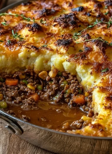 Delicious homemade Shepherd's Pie topped with creamy mashed potatoes
