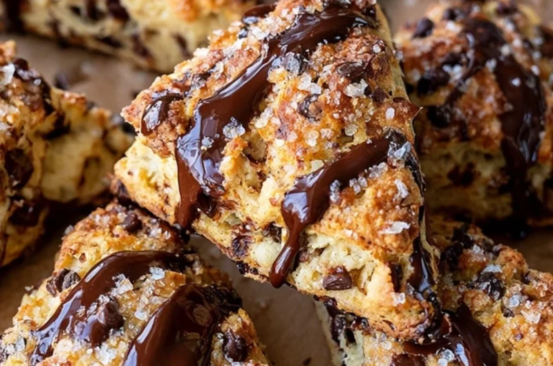 Cozy sourdough discard scones served on a rustic wooden table.