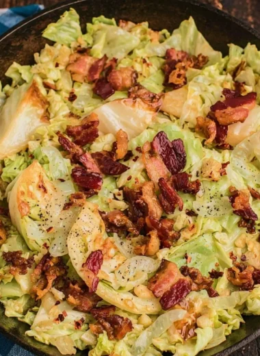 Cozy Southern Fried Cabbage served with crispy bacon