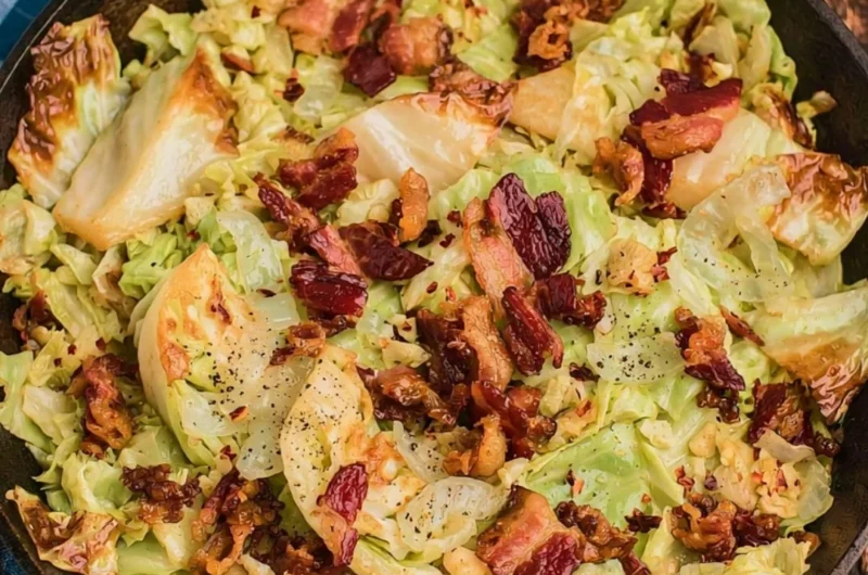 Cozy Southern Fried Cabbage served with crispy bacon