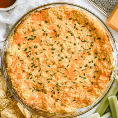 Delicious Greek yogurt buffalo chicken dip served in a bowl