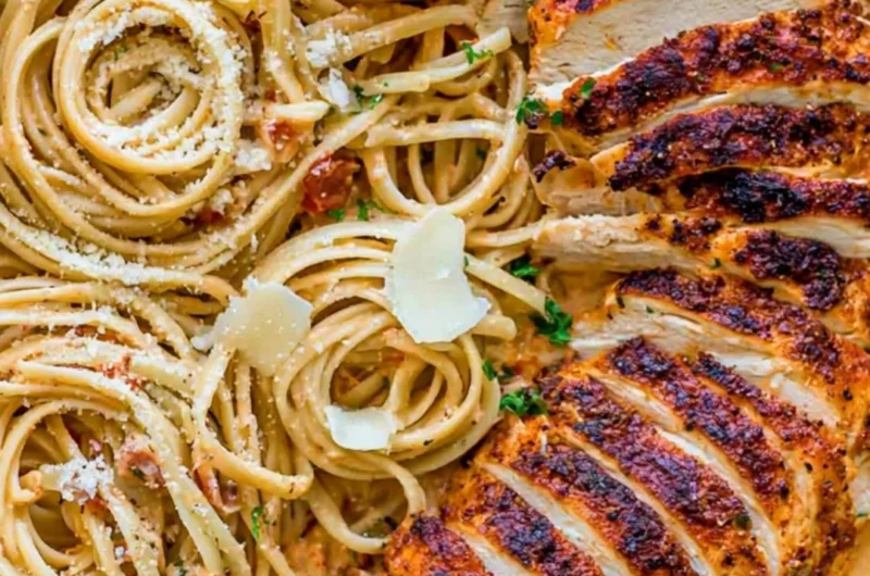 Delicious creamy Cajun chicken pasta served in a bowl with herbs
