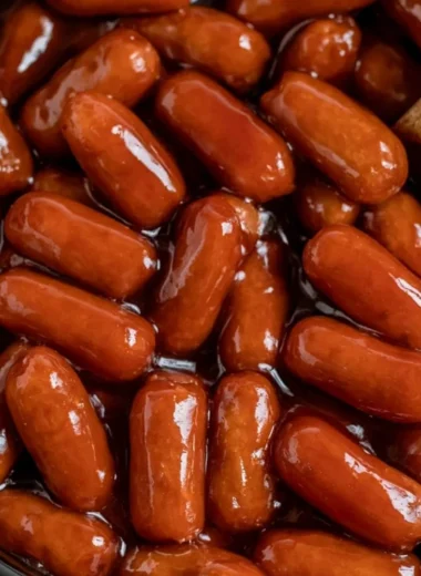 Delicious Crockpot BBQ Little Smokies simmering in a sauce