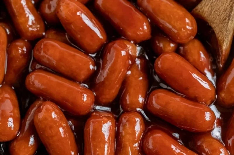 Delicious Crockpot BBQ Little Smokies simmering in a sauce