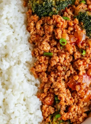 Delicious Firecracker Ground Chicken dish served with veggies