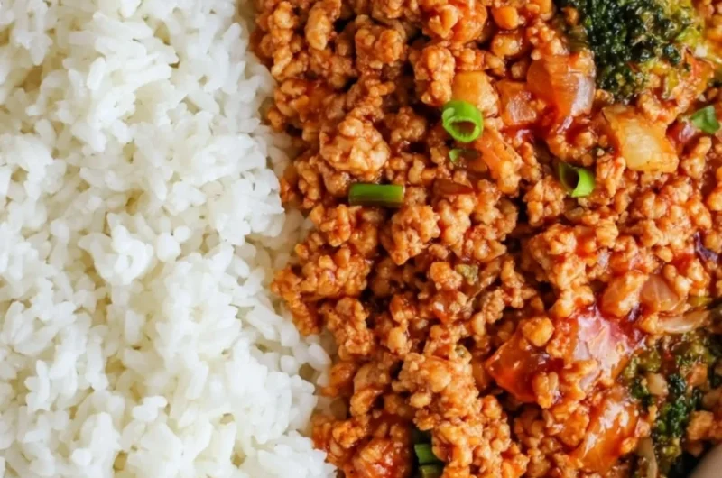 Delicious Firecracker Ground Chicken dish served with veggies