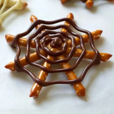 Halloween Chocolate Pretzel Spider Web with white gunpowder decoration