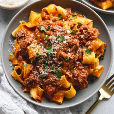 A hearty bowl of homemade short rib ragu served over pasta