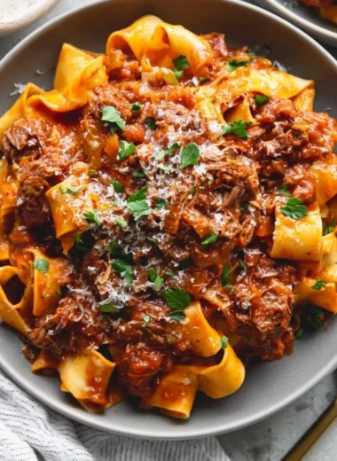 A hearty bowl of homemade short rib ragu served over pasta