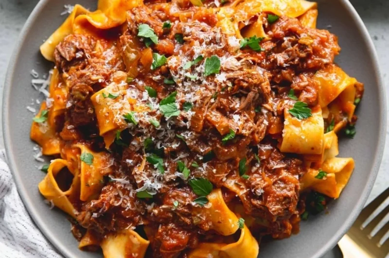 A hearty bowl of homemade short rib ragu served over pasta