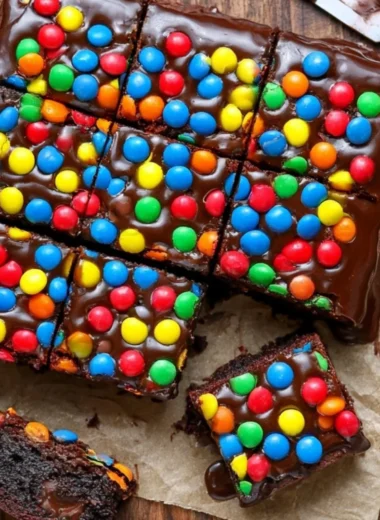 Delicious Sourdough Cosmic Brownies topped with colorful sprinkles.