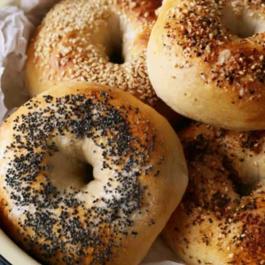 Freshly baked sourdough bagels made with sourdough discard