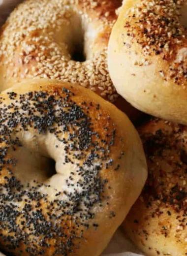 Freshly baked sourdough bagels made with sourdough discard