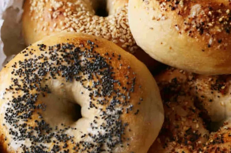 Freshly baked sourdough bagels made with sourdough discard