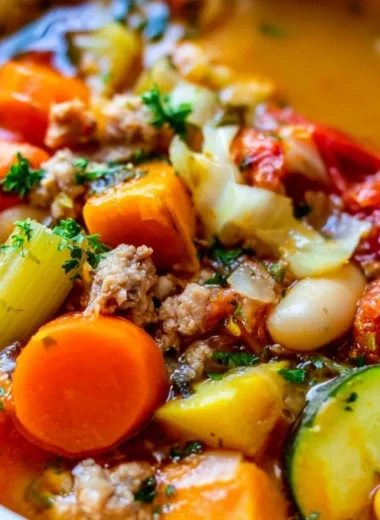Healthy turkey vegetable soup in a bowl, great for weight loss.