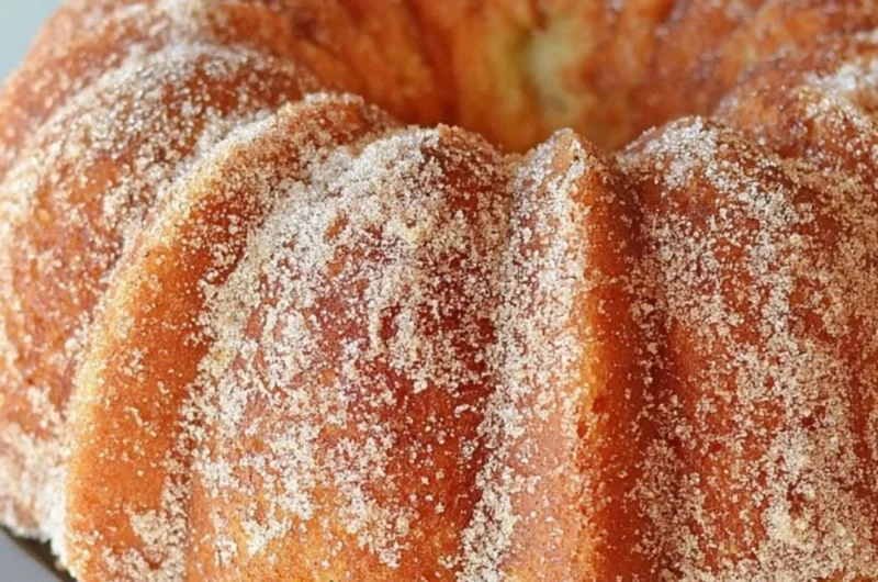 Delicious Apple Cider Bundt Cake topped with caramel apple glaze on a serving plate.
