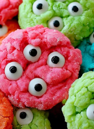 Delicious gooey monster cookies fresh out of the oven