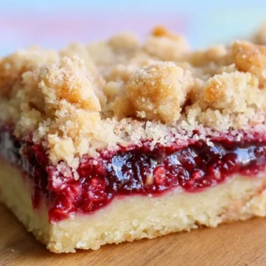 Delicious homemade Raspberry Crumb Bars with a golden crumb topping.