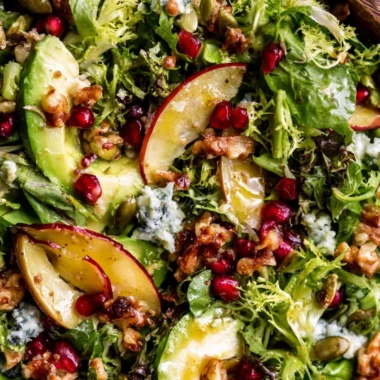 Christmas Salad with Honey Mustard Dressing in a festive bowl
