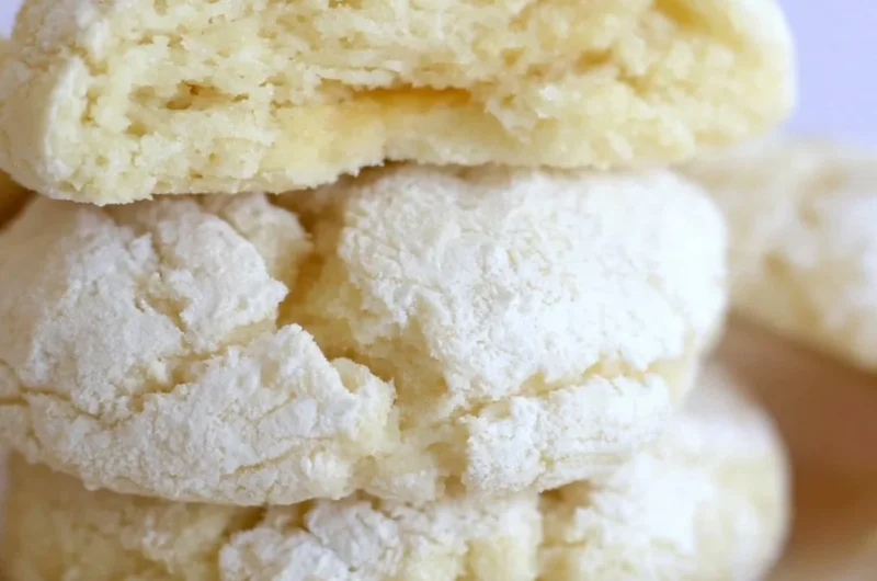 Delicious cream cheese cookies made with cake mix on a baking tray